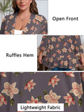 SHOWMALL Women's Plus Open Front Lightweight Cardigan 3/4 Sleeves Pleated Ruffles Hemline Shrugs