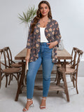 SHOWMALL Women's Plus Open Front Lightweight Cardigan 3/4 Sleeves Pleated Ruffles Hemline Shrugs