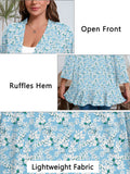 SHOWMALL Women's Plus Open Front Lightweight Cardigan 3/4 Sleeves Pleated Ruffles Hemline Shrugs