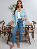 SHOWMALL Women's Plus Open Front Lightweight Cardigan 3/4 Sleeves Pleated Ruffles Hemline Shrugs