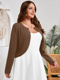 SHOWMALL Women's Plus Size Open Front Cropped Cardigan Lightweight Long Sleeve Bolero Shrug for Dresses