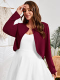 SHOWMALL Women's Plus Size Open Front Cropped Cardigan Lightweight Long Sleeve Bolero Shrug for Dresses