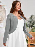 SHOWMALL Women's Plus Size Open Front Cropped Cardigan Lightweight Long Sleeve Bolero Shrug for Dresses