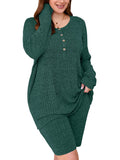 SHOWMALL Women Plus Pajamas 2 Piece Plus Size Lounge Sets Ribbed Knit T-shirt Biker Shorts