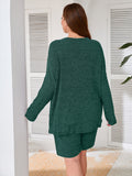 SHOWMALL Women Plus Pajamas 2 Piece Plus Size Lounge Sets Ribbed Knit T-shirt Biker Shorts