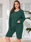 SHOWMALL Women Plus Pajamas 2 Piece Plus Size Lounge Sets Ribbed Knit T-shirt Biker Shorts