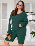 SHOWMALL Women Plus Pajamas 2 Piece Plus Size Lounge Sets Ribbed Knit T-shirt Biker Shorts