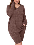 SHOWMALL Women Plus Pajamas 2 Piece Plus Size Lounge Sets Ribbed Knit T-shirt Biker Shorts