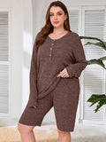 SHOWMALL Women Plus Pajamas 2 Piece Plus Size Lounge Sets Ribbed Knit T-shirt Biker Shorts