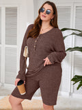 SHOWMALL Women Plus Pajamas 2 Piece Plus Size Lounge Sets Ribbed Knit T-shirt Biker Shorts
