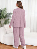 SHOWMALL Women's Plus Size 2 Piece Comfy Outfit Set – Long Sleeve Lounge Set Ribbed Knit Top and Pants, Perfect for Sleepwear or Daily Casual Wear