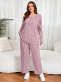 SHOWMALL Women's Plus Size 2 Piece Comfy Outfit Set – Long Sleeve Lounge Set Ribbed Knit Top and Pants, Perfect for Sleepwear or Daily Casual Wear