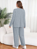 SHOWMALL Women's Plus Size 2 Piece Comfy Outfit Set – Long Sleeve Lounge Set Ribbed Knit Top and Pants, Perfect for Sleepwear or Daily Casual Wear