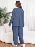 SHOWMALL Women's Plus Size 2 Piece Comfy Outfit Set – Long Sleeve Lounge Set Ribbed Knit Top and Pants, Perfect for Sleepwear or Daily Casual Wear