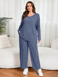 SHOWMALL Women's Plus Size 2 Piece Comfy Outfit Set – Long Sleeve Lounge Set Ribbed Knit Top and Pants, Perfect for Sleepwear or Daily Casual Wear