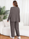 SHOWMALL Women's Plus Size 2 Piece Comfy Outfit Set – Long Sleeve Lounge Set Ribbed Knit Top and Pants, Perfect for Sleepwear or Daily Casual Wear