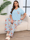 SHOWMALL Women's Plus Size Pajama Set 2 Piece Loungewear Set Sleepwear for Spring Summer Fall, Short Sleeve Top and Printed Long Pants with Side Pockets