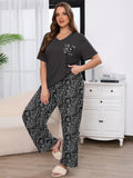 SHOWMALL Women's Plus Size Pajama Set 2 Piece Loungewear Set Sleepwear for Spring Summer Fall, Short Sleeve Top and Printed Long Pants with Side Pockets