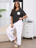 SHOWMALL Women's Plus Size Pajama Set 2 Piece Loungewear Set Sleepwear for Spring Summer Fall, Short Sleeve Top and Printed Long Pants with Side Pockets
