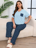 SHOWMALL Women's Plus Size Pajama Set 2 Piece Loungewear Set Sleepwear for Spring Summer Fall, Short Sleeve Top and Printed Long Pants with Side Pockets