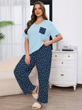 SHOWMALL Women's Plus Size Pajama Set 2 Piece Loungewear Set Sleepwear for Spring Summer Fall, Short Sleeve Top and Printed Long Pants with Side Pockets