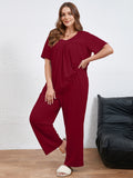 SHOWMALL Women's Plus Size Printed 2 Piece Outfit Set, Soft Bloom Scoop Neck Short Sleeve Top and Pocket Pants, Floral Print Lounge & Sleepwear
