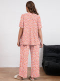 SHOWMALL Women's Plus Size Printed 2 Piece Outfit Set, Soft Bloom Scoop Neck Short Sleeve Top and Pocket Pants, Floral Print Lounge & Sleepwear