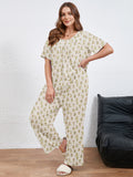 SHOWMALL Women's Plus Size Printed 2 Piece Outfit Set, Soft Bloom Scoop Neck Short Sleeve Top and Pocket Pants, Floral Print Lounge & Sleepwear