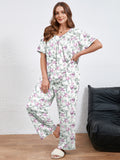 SHOWMALL Women's Plus Size Printed 2 Piece Outfit Set, Soft Bloom Scoop Neck Short Sleeve Top and Pocket Pants, Floral Print Lounge & Sleepwear