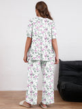 SHOWMALL Women's Plus Size Printed 2 Piece Outfit Set, Soft Bloom Scoop Neck Short Sleeve Top and Pocket Pants, Floral Print Lounge & Sleepwear