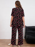 SHOWMALL Women's Plus Size Printed 2 Piece Outfit Set, Soft Bloom Scoop Neck Short Sleeve Top and Pocket Pants, Floral Print Lounge & Sleepwear