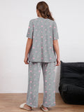 SHOWMALL Women's Plus Size Printed 2 Piece Outfit Set, Soft Bloom Scoop Neck Short Sleeve Top and Pocket Pants, Floral Print Lounge & Sleepwear