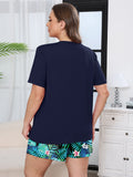 Women's Plus Size Pajama Set, 2 Piece Loungewear Sleepwear for Spring Summer Fall, Short Sleeve Top and Printed Shorts with Side Pockets
