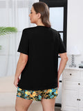 Women's Plus Size Pajama Set, 2 Piece Loungewear Sleepwear for Spring Summer Fall, Short Sleeve Top and Printed Shorts with Side Pockets