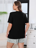 Women's Plus Size Pajama Set, 2 Piece Loungewear Sleepwear for Spring Summer Fall, Short Sleeve Top and Printed Shorts with Side Pockets
