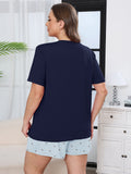 Women's Plus Size Pajama Set, 2 Piece Loungewear Sleepwear for Spring Summer Fall, Short Sleeve Top and Printed Shorts with Side Pockets