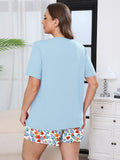 Women's Plus Size Pajama Set, 2 Piece Loungewear Sleepwear for Spring Summer Fall, Short Sleeve Top and Printed Shorts with Side Pockets