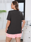 Women's Plus Size Pajama Set, 2 Piece Loungewear Sleepwear for Spring Summer Fall, Short Sleeve Top and Printed Shorts with Side Pockets