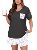 Women's Plus Size Pajama Set, 2 Piece Loungewear Sleepwear for Spring Summer Fall, Short Sleeve Top and Printed Shorts with Side Pockets