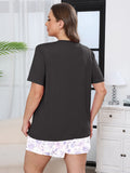 Women's Plus Size Pajama Set, 2 Piece Loungewear Sleepwear for Spring Summer Fall, Short Sleeve Top and Printed Shorts with Side Pockets