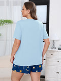 Women's Plus Size Pajama Set, 2 Piece Loungewear Sleepwear for Spring Summer Fall, Short Sleeve Top and Printed Shorts with Side Pockets