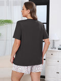 Women's Plus Size Pajama Set, 2 Piece Loungewear Sleepwear for Spring Summer Fall, Short Sleeve Top and Printed Shorts with Side Pockets