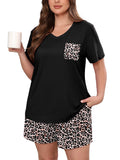 Women's Plus Size Pajama Set, 2 Piece Loungewear Sleepwear for Spring Summer Fall, Short Sleeve Top and Printed Shorts with Side Pockets