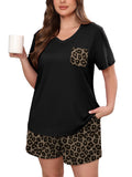 Women's Plus Size Pajama Set, 2 Piece Loungewear Sleepwear for Spring Summer Fall, Short Sleeve Top and Printed Shorts with Side Pockets