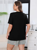 Women's Plus Size Pajama Set, 2 Piece Loungewear Sleepwear for Spring Summer Fall, Short Sleeve Top and Printed Shorts with Side Pockets