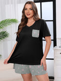 Women's Plus Size Pajama Set, 2 Piece Loungewear Sleepwear for Spring Summer Fall, Short Sleeve Top and Printed Shorts with Side Pockets