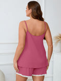 SHOWMALL Women Plus Pajama Sets Lingerie Sleepwear 2 Pieces Cami Shorts Set V Neck Pj Lace Sleepwear