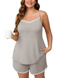 SHOWMALL Women Plus Pajama Sets Lingerie Sleepwear 2 Pieces Cami Shorts Set V Neck Pj Lace Sleepwear