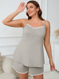 SHOWMALL Women Plus Pajama Sets Lingerie Sleepwear 2 Pieces Cami Shorts Set V Neck Pj Lace Sleepwear