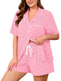 SHOWMALL Plus Size Pajama Set for Women, 2 Piece Short Sleeve Sleepwear with Pockets, Casual Loungewear for Home Vacation Spa, Perfect Birthday Gift